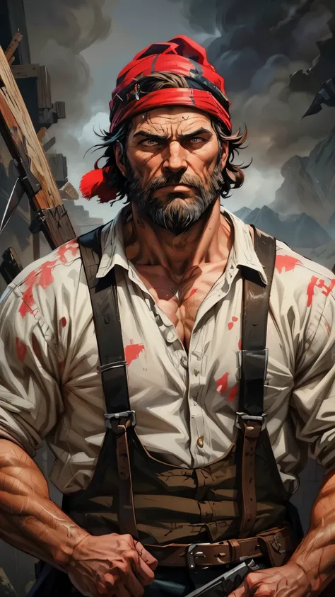 painting of a man with a beard and a red hat, painted portrait of rugged odin, phone wallpaper, epic portrait illustration, painted portrait of rugged zeus, arthur morgan, red dead redemption art style, detailed painting 4 k, amazing wallpaper, mobile wall...