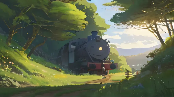 (Efecto Tyndall:1.5), por Studio Ghibli Style y Makoto Shinkai, Mejor calidad, Obra maestra, Trabajo representativo, arte oficial, profesional, Ultra intrincado detallado, 8K