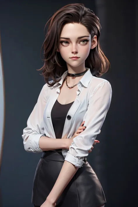 character concept, full figure, 3dmm, kst3w, kristin stewart, 16 years, (one:1.1), kristin stewart, perfect face, (((black neckl...