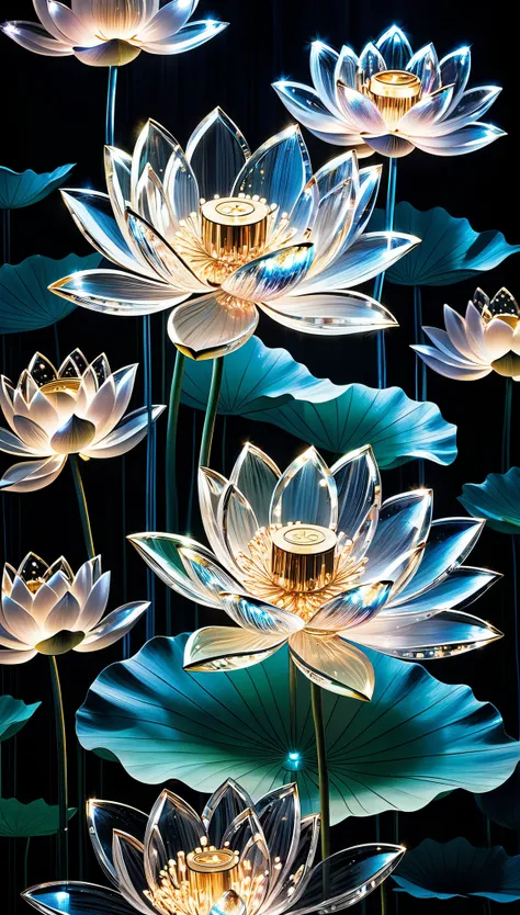 Lotus flower on the wall, rendered in the signature style of Bruce Munro, exudes a captivating aura. Its petals, delicately crafted, seem to float gracefully against the backdrop, each petal meticulously detailed to perfection. At the heart of this floral ...