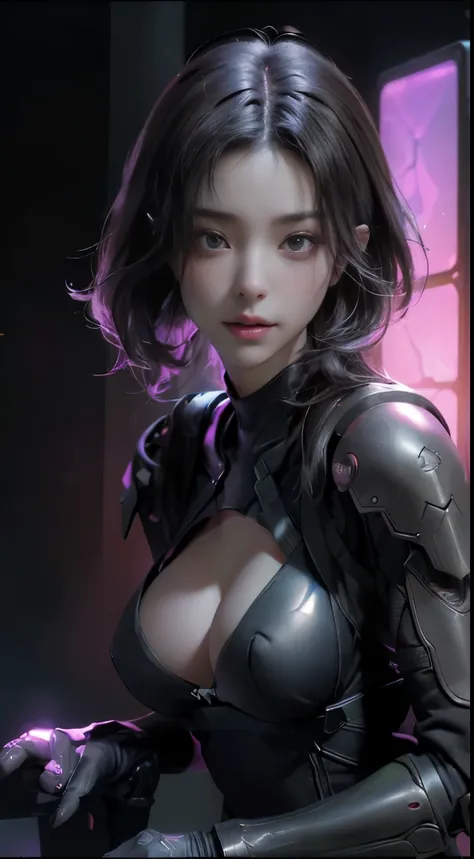 Realistic: 1.4, photography, Dark shadow Cyberpunk, masterpiece (Best Quality), ((Masterpiece), (Detail: 1.4), 3D, A Beautiful Cyberpunk Woman, HDR (High Dynamic Range), Ray Tracing, NVIDIA RTX, Super-Resolution, Unreal 5, Subsurface Scattering, PBR Textur...