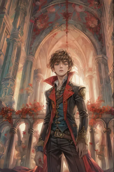 (absurdres, highres, simple detailed, HDR), simple masterpiece, best quality, 1 boy , short hair, handsome face, anime eyes, character from castlevania, (handsome(from below:1.1)) simple interior, gnostic scenery 