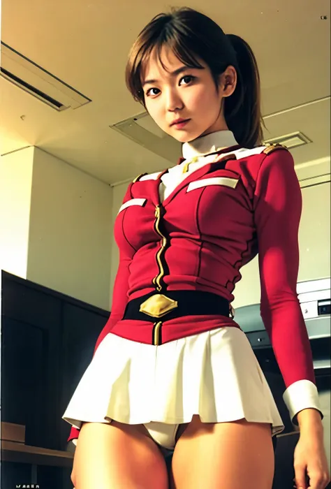 real photos、Highest imYear quality、Beautiful woman、beautiful thighs、beautiful face、real imYear、federal army uniform uper mini skirt、white panties、ponytail、Yuriko Yoshitaka、16Year日本人女性、Mrs. Bowe、pretty girl、white pantiesーが丸見え、1６Year、（white pantiesー:1.3）、sup...