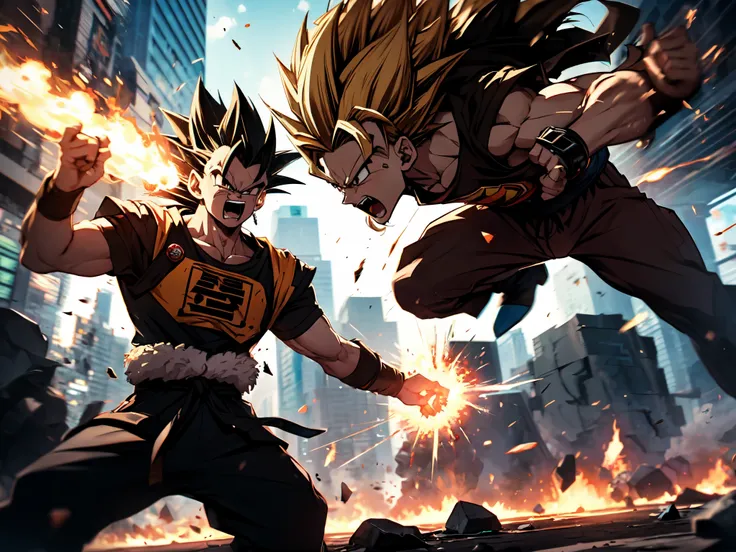 (best quality,ultra-detailed,photorealistic:1.37),(Dragonball:1.2),anime,action scene,highly detailed characters,explosive energy effects,strong martial arts moves,special attacks,kamehameha,super saiyan transformation,fierce battle,flying through the sky,...