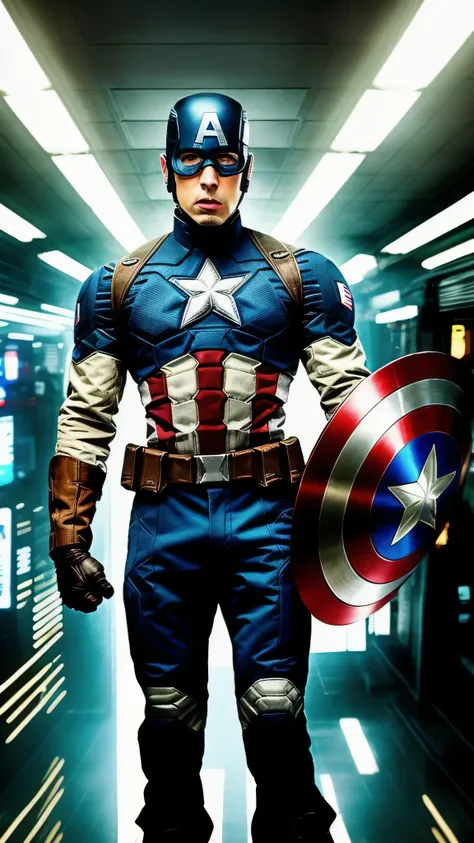 Chris Vance as Captain America, exist《blade runner》middle, Professional photography, Cloud port, Huang-Guang-jian,