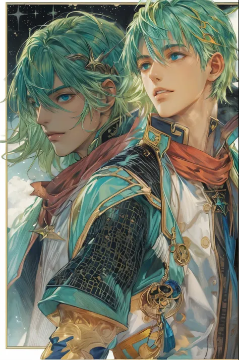 (((Best quality)), ((masterpiece)), (detailed), ((perfect face)), ((halfbody)) handsome face, male, teen boy, perfect proportions , colorful vibe ((character from star ocean , male version)) gnostic interior, gnostic scene