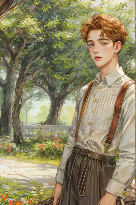 ((Best quality)), ((masterpiece)), (detailed), ((perfect face)), ((halfbody)) handsome face, male, teen boy, perfect proportions , short hair ((character from anne of green gables male version)) detailed interior, detailed scenery 