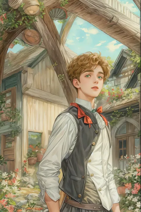 ((Best quality)), ((masterpiece)), (detailed), ((perfect face)), ((halfbody)) handsome face, male, teen boy, perfect proportions , short hair ((character from anne of green gables male version)) detailed interior, detailed scenery 