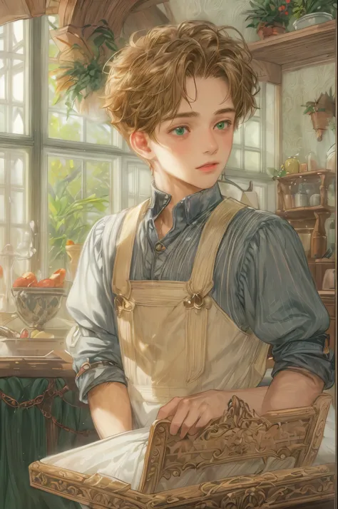 ((Best quality)), ((masterpiece)), (detailed), ((perfect face)), ((halfbody)) handsome face, male, teen boy, perfect proportions , short hair ((character from anne of green gables male version)) detailed interior, detailed scenery 