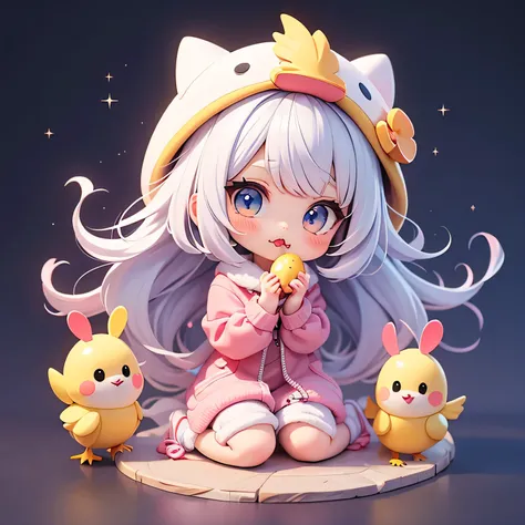 The character makes a mouthful. A character poses with his face wanting a kiss. The characters to wantest to kiss. The character clasps his hands in pleading. , cartoon girl in a chicken costume with a hat and a hand,  kawaii cutest sticker ever, cute digi...