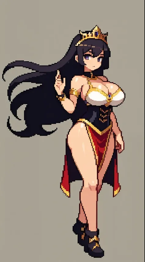 Mature woman:1.4, (deep cleavage:1.2 , corset dress:1.2) , long armored skirt:1.2, huge ass, jewelry:1.2, gold tiara, casting a powerful spell:1.4, fantasy, snowy temple background:1.4, long wooden staff,clean pixel art, pixel art style:1.4 