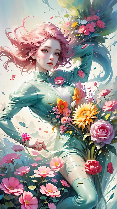 official art，unity 8k wallpaper，Super detailed，Beauty and Aestheticasterpiece，best quality，（tangled，mandala，tangled，entangled），（Fractal art：1.3），1 girl，pink hair，green eyes，The content is very detailed，Dynamic angle，cow boy shooting，Chaos in its most beaut...