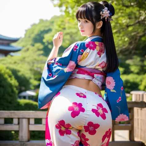 japanese girl wearing kimono with big  and big ass