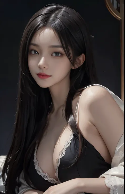 (surreal), (shape), (Improved resolution), (8k), (very detailed), (Best shape), (beautiful and detailed eyes), (highest quality), (Super detailed), (masterpiece ), ( wallpaper), (detailed face), 1 girl, 17 years old, white shawl,  lace chest,  big breasts,...