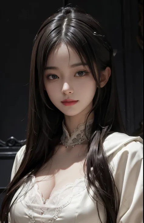 (surreal), (shape), (Improved resolution), (8k), (very detailed), (Best shape), (beautiful and detailed eyes), (highest quality), (Super detailed), (masterpiece ), ( wallpaper), (detailed face), 1 girl, 17 years old, white shawl,  lace chest,  big breasts,...