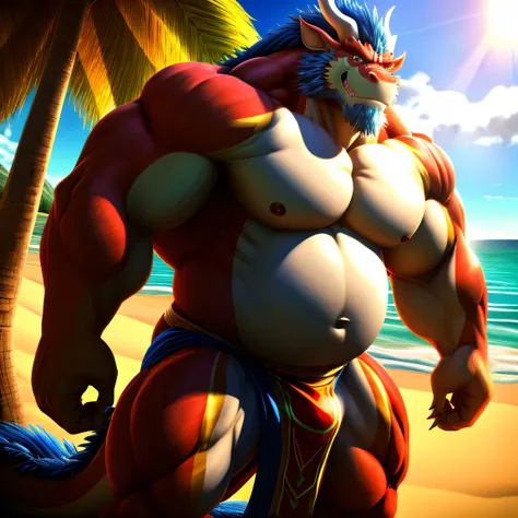  Kaido,  Oriental Dragon king, male dragon, Oriental Dragon, very large muscles, Bulky,  Extremely strong, big abs, huge muscular guts, chest muscles, Muscular daddy body,  strong muscular intestines , strong abdominal muscles, sharp claws, dragon claw, wh...