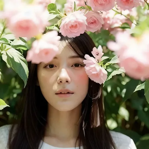 A woman hiding half her face with flowers