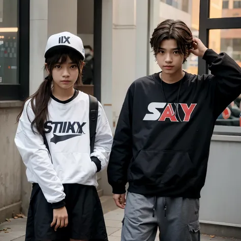 pixar-style of 2 person, one girl look alike felix of stray kids and one boy look alike hyunjin of stray kids