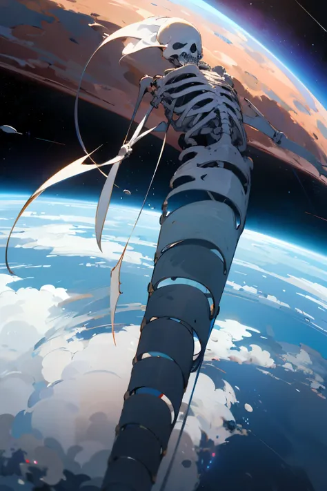 Giant human skeletal tail growing in space.