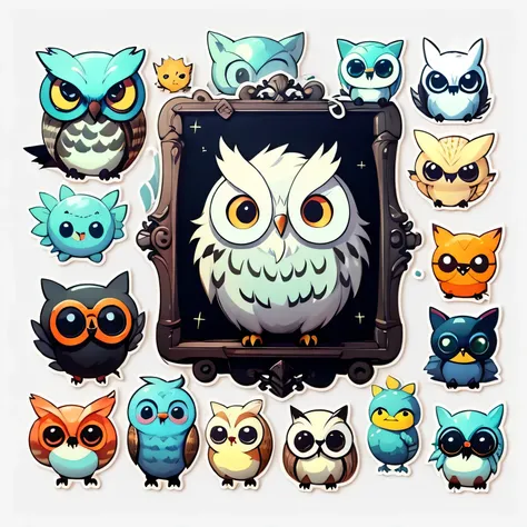 ticker, 1 wise owl, owl with frame glasses, clean flat white background,