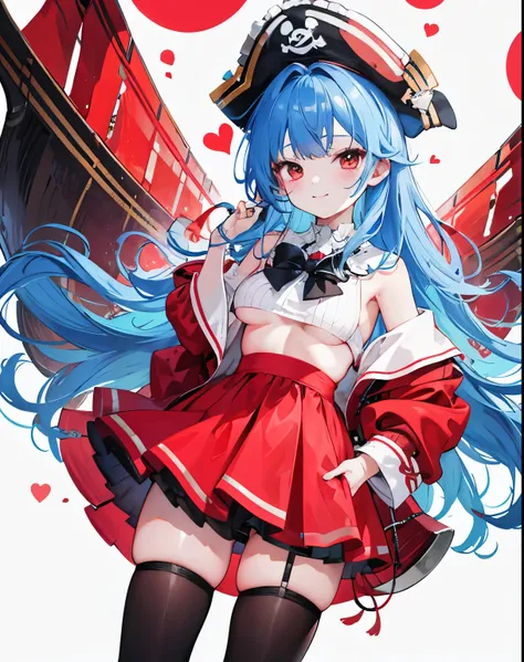 fat,,Weight 90 kg,fat,nipple,small breasts,red ahoge,masterpiece,Elementary school student 9 years old girl,alone,long hair,light blue hair,off shoulder:1.2, black captain hat,pirate ship,put your hands on your hips,naked pussy tits naked nipples smiling s...