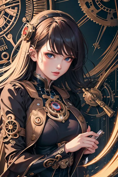 Mechanical Girls Heart: A captivating image of a Mechanical Girl with intricately designed gears and cogs exposing her heart, reminiscent of a Steampunk masterpiece. The heart itself pulses with rhythmic, glowing energy, contrasting against the metal exter...