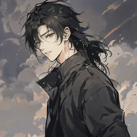 male，mature man，Handsome，simple pictures，Anime style gentle，HD，man，black hair