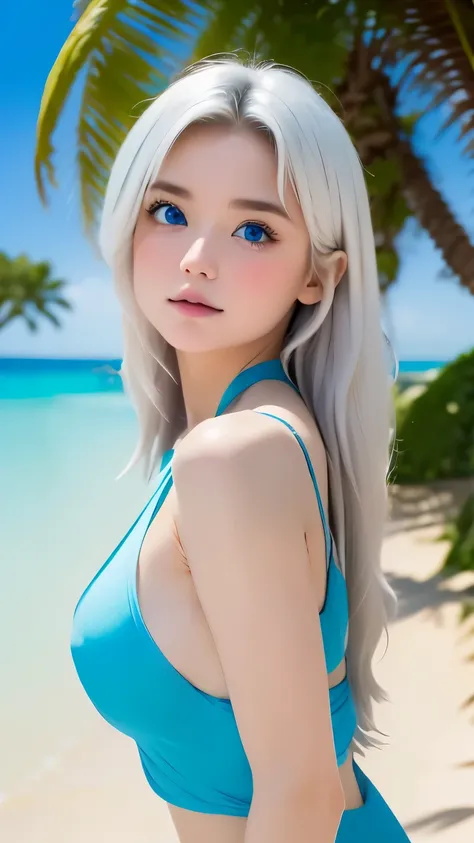 1 girl、 masterpiece, , 8k, super detailed, 、because i&#39;thin、(flat body:1.34)、cute、downward 、, silver hair, blue eyes, detaile...