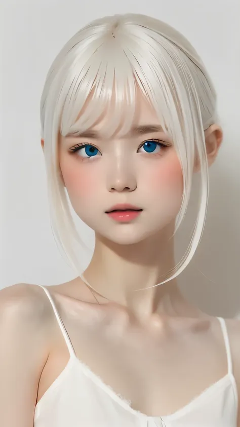 (((white background:1.3)))、highest quality, masseter muscle part, high resolution, albino girl、(((1 girl))), 16 years old,(((the...