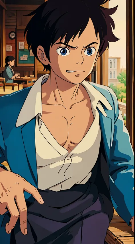 luffy, in cafe, blazer, perfect eyes, perfect face, perfect hand.