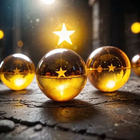 ((Masterpiece in maximum 16K resolution):1.6),((soft_color_photograpy:)1.5), ((Ultra-Detailed):1.4),((Movie-like still images and dynamic angles):1.3),| (Macro shot cinematic photo of Dragonballs iconic dragon balls), (yellow five point stars in the middle...