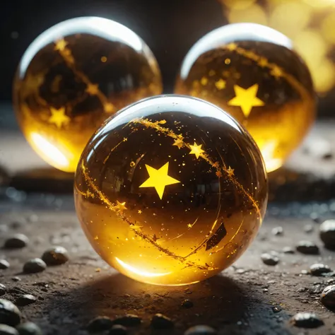 ((Masterpiece in maximum 16K resolution):1.6),((soft_color_photograpy:)1.5), ((Ultra-Detailed):1.4),((Movie-like still images and dynamic angles):1.3),| (Macro shot cinematic photo of Dragonballs iconic dragon balls), (yellow five point stars in the middle...