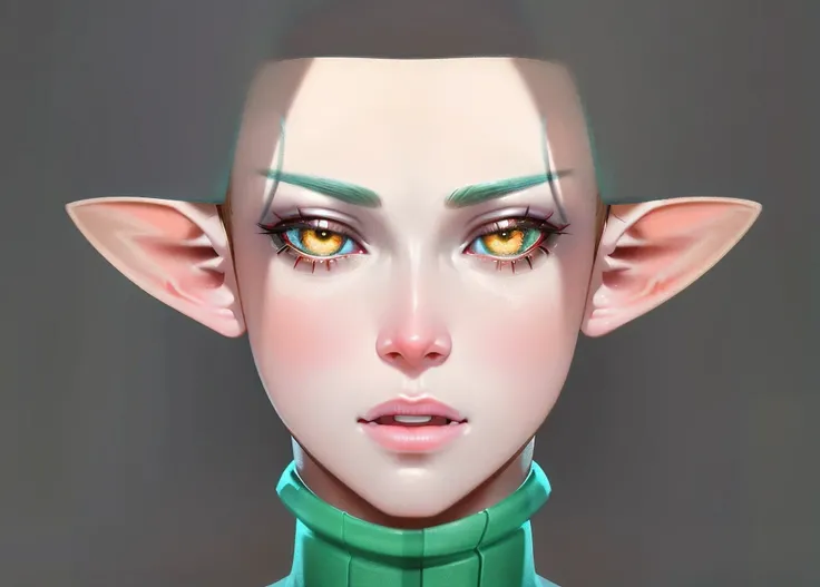 There is a figure of a woman with yellow eyes, High detailed character, portrait of an elf, hyperdetailed fantasy character, Elf character with a silly smile, Elf Girl, a portrait of an elf, female elf, Close-up of people, goblin female portrait, 2D concep...