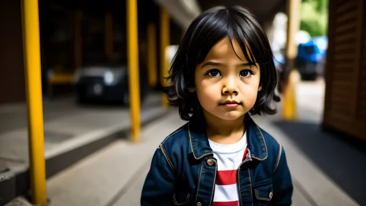 3 years old kid looking like keanu reeves , portret photo , wide angle image