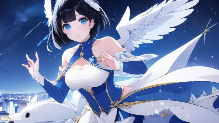One Young Woman、beautiful features、Rin々A beautiful and powerful expression、clear slanted eyes、Powerful eyes with emphasized eyeliner、Firm look、eye color is bright blue、black hair bob cut、small bust、The basic attire is a tight skirt and turtleneck..、Costume...