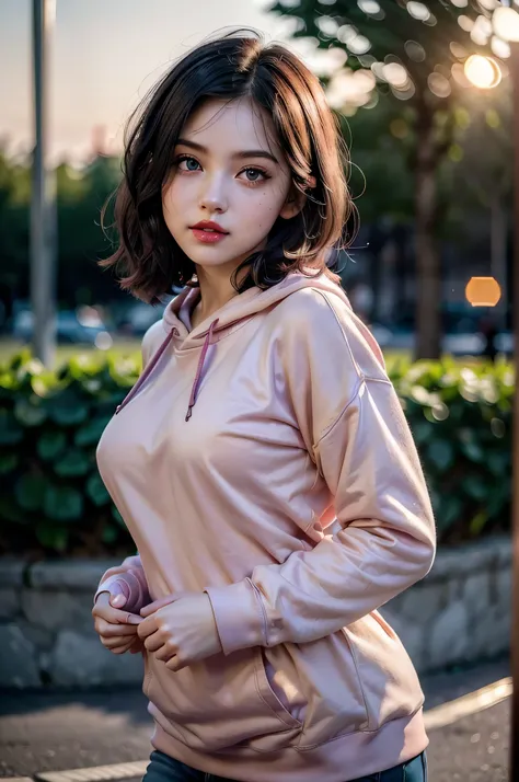 Beautiful teen, gothic, pale white skin, short hair, bangs, (((short and wavy dark black hair, red hightlights))), (((light violet detailed eyes))), eyeliner, double eyelid, long eyelashes, thick black eyebrows, (((tiny small nose))), (((big plump lips))),...