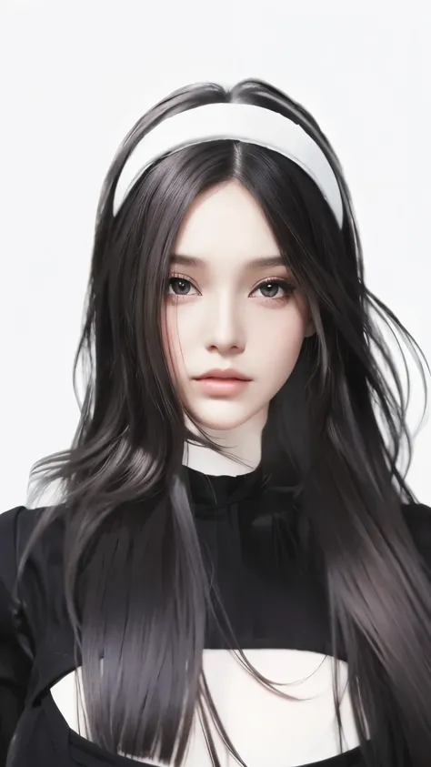 Girl, black long straight hair, wearing black clothes, 4k, ultra detailed, realistic, 