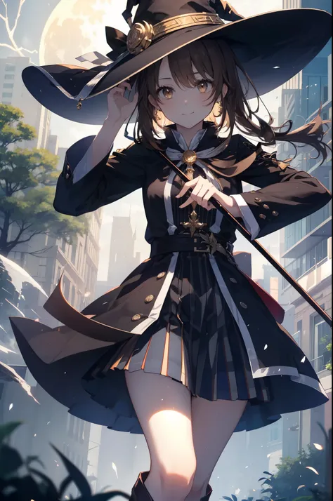 irohaisshiki, iroha isshiki, long hair, brown hair, (brown eyes:1.5), smile,witch hat,witch dress,long skirt,short boots,staff 1...