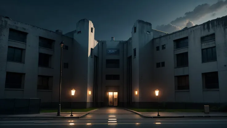 prison building, dark cinematick lights