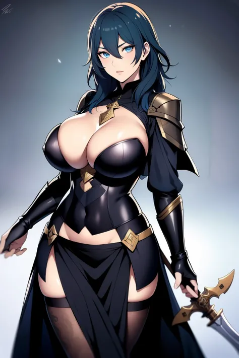 An anime-style artwork depicting Byleth from the game Fire Emblem: Three Houses.

Tags: Byleth, protagonist, anime, detailed eyes, detailed lips, blue hair, mercenary attire, sword-wielding, serious expression, intense gaze, glowing emblem on hand, dynamic...