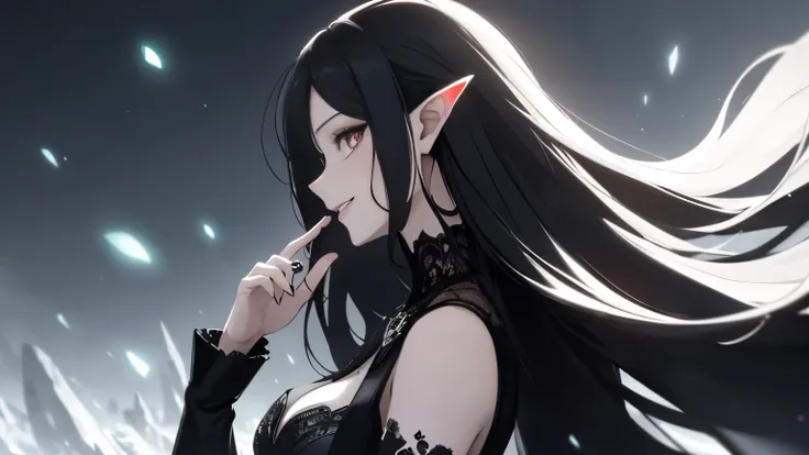 （（master piece：1.4，best quality））+，（hyper detail）+，（detailed eyes：1.5）+，（pointed ears：1.5），（cute girls），（golden red eyes：1.5），（long black hair:1.5），（wariza：1.2），pale skin，enchanting smile，black crystal block，Red crystals on the forehead，red sunglasses，（whi...