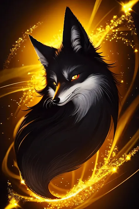 A black fox shining golden in the middle 