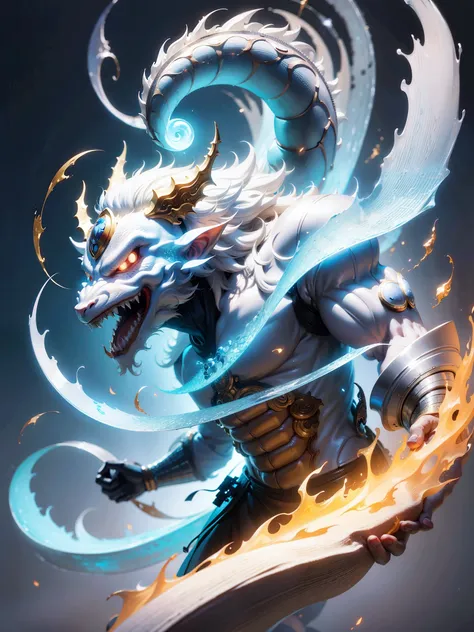 dragon ball，Chinese dragon，Wukong，Flowing surreal style, shining/smooth, Accurate and realistic, Hard surface modeling, precisionist lines, Light silver and sky blue