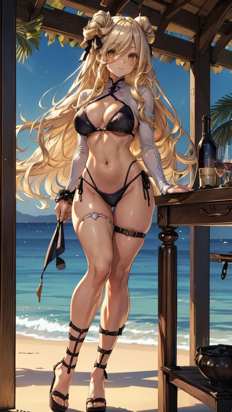 (((1 girl))), Mukuro is a beautiful young woman with a voluptuous body, having a bust considered disproportionately large for her physical age. She has golden eyes combined with flowing blonde hair that is longer than her own body. She ties her hair in an ...