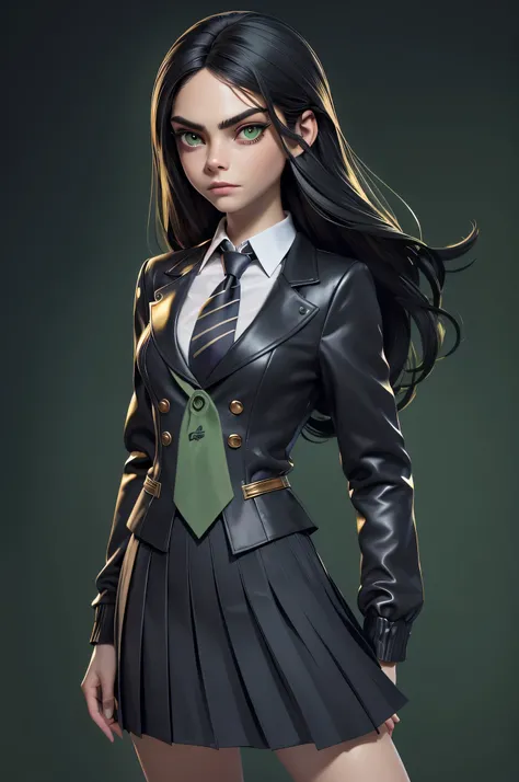 SKS woman, Cara Delevingne, 16 years, gynoid physics, (One:1.1), Cara Delevingne, perfect face, (((night skirt suit))), (((pleated school miniskirt))), (((night color jacket))), (((Silk tie))), Windsor tie, (((White shirt))), cup size E, big bust, (((Night...