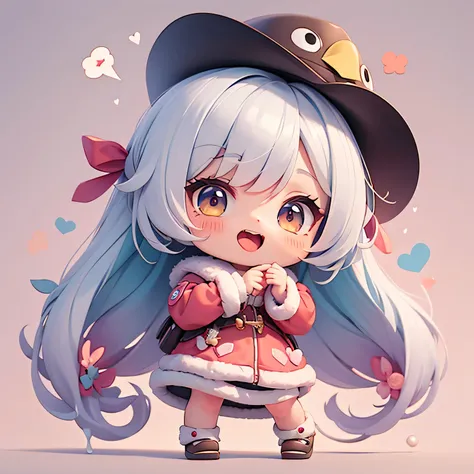 The character sticks out his tongue. playful character, character wet . The character clasps his hands in pleading. , cartoon girl in a chicken costume with a hat and a hand,  kawaii cutest sticker ever, cute digital art, chibi girl, cute anime style, cute...