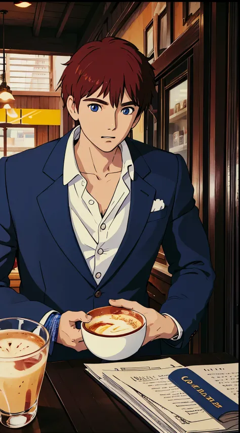 Jimbe, in cafe, blazer, perfect eyes, perfect face, 