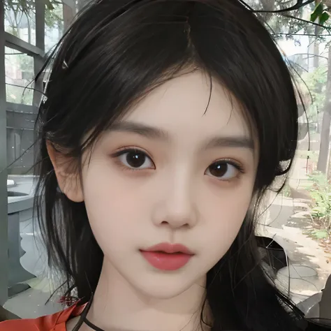 １girl、Kunoichis costume、in the forest、outside、ninja headband、ninja mask、clear eyes、upper body close-up、clavicle show、