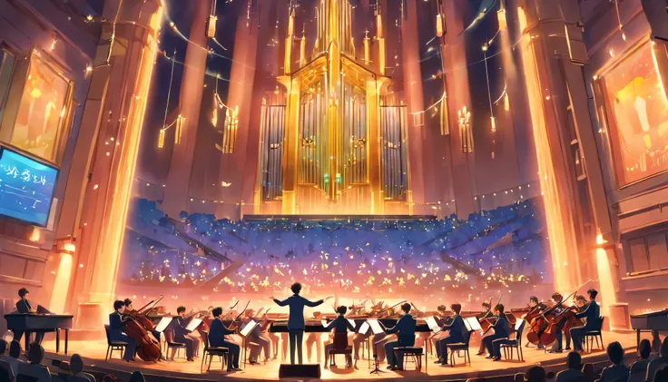 masterpiece、detailed、orchestra performance、the conductor is in the center。c