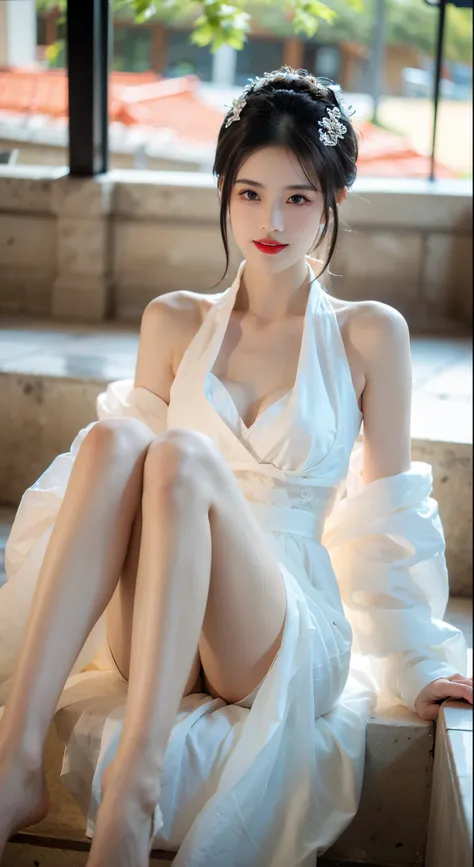 BAINV, (masterpiece, best quality:1.2), 1girl, solo, ((bare shoulders)), ((whole body)), actual, Fashion girl, red lips, mature women, beautiful妆容, big eyes, beautiful eyes, (best quality, masterpiece:1.2), super detailed, (actual:1.37), ((Sexy beautiful l...